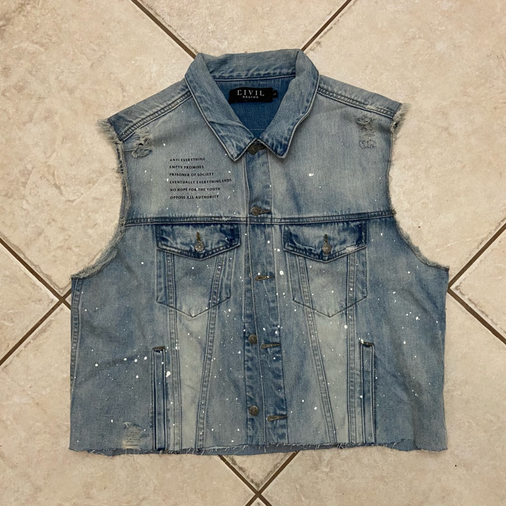 like new very rare eivil regime mens denim patch boxy fit vest